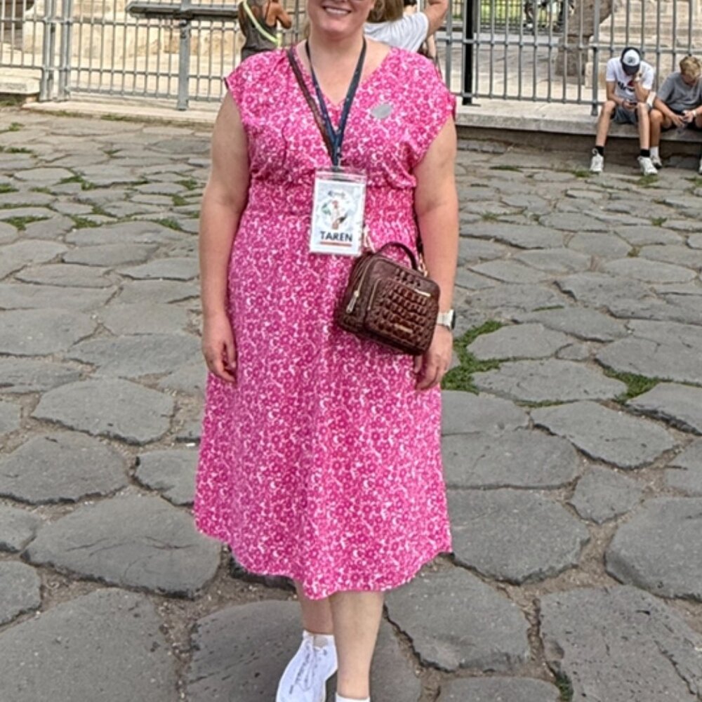 Pink floral midi dress